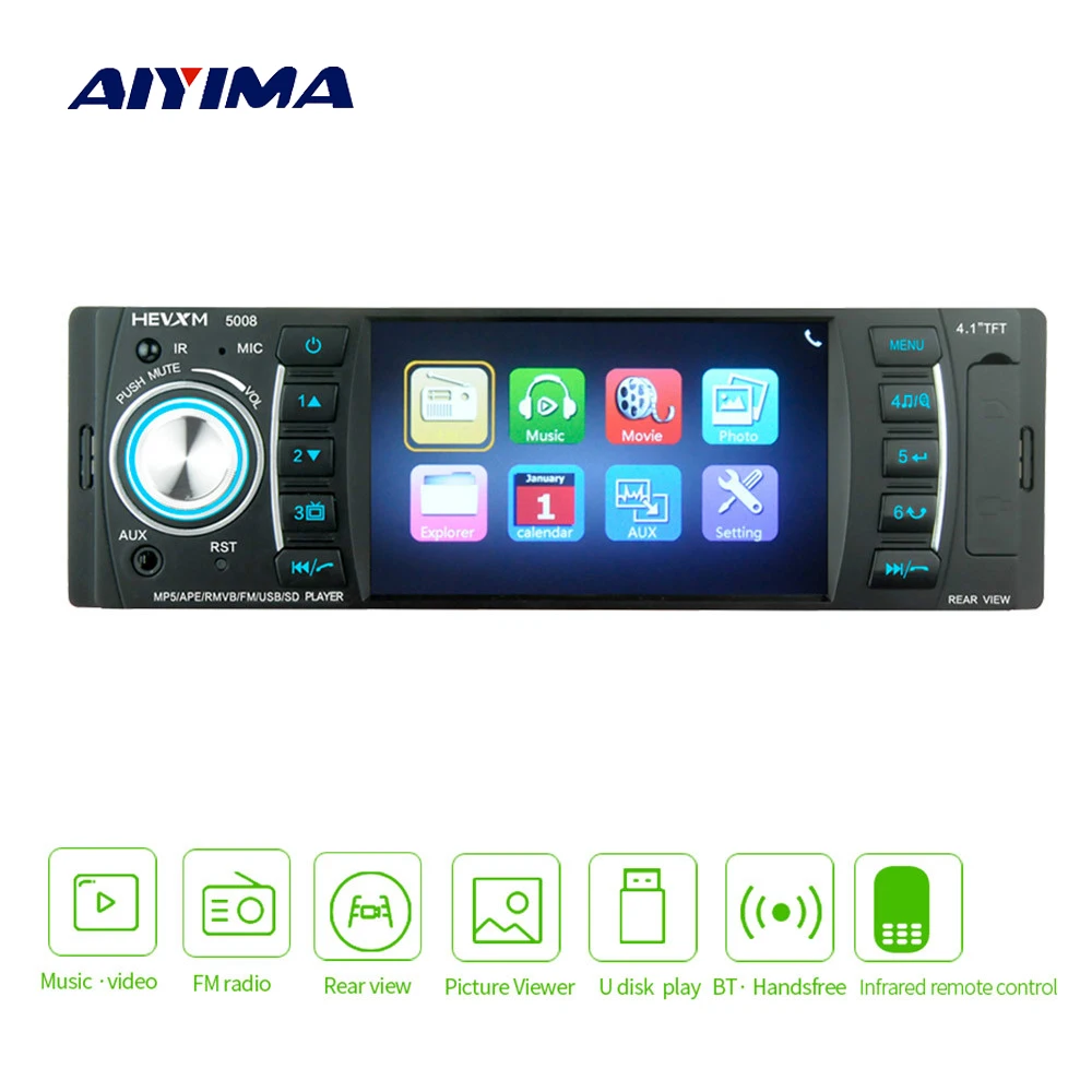 AIYIMA 4 1 &quot1 Din цифровой Дисплей Bluetooth универсальный MP5 проигрыватель USB SD AUX FM радио