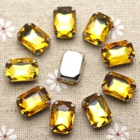 gold 50 шт., 10*14 мм, кристаллы, разноцветные, прямоугольные, пришитые стразы, с установкой в виде когтей, серебристая задняя часть, необычный камень с металлическим когтем, с отверстиями - Цвет: gold