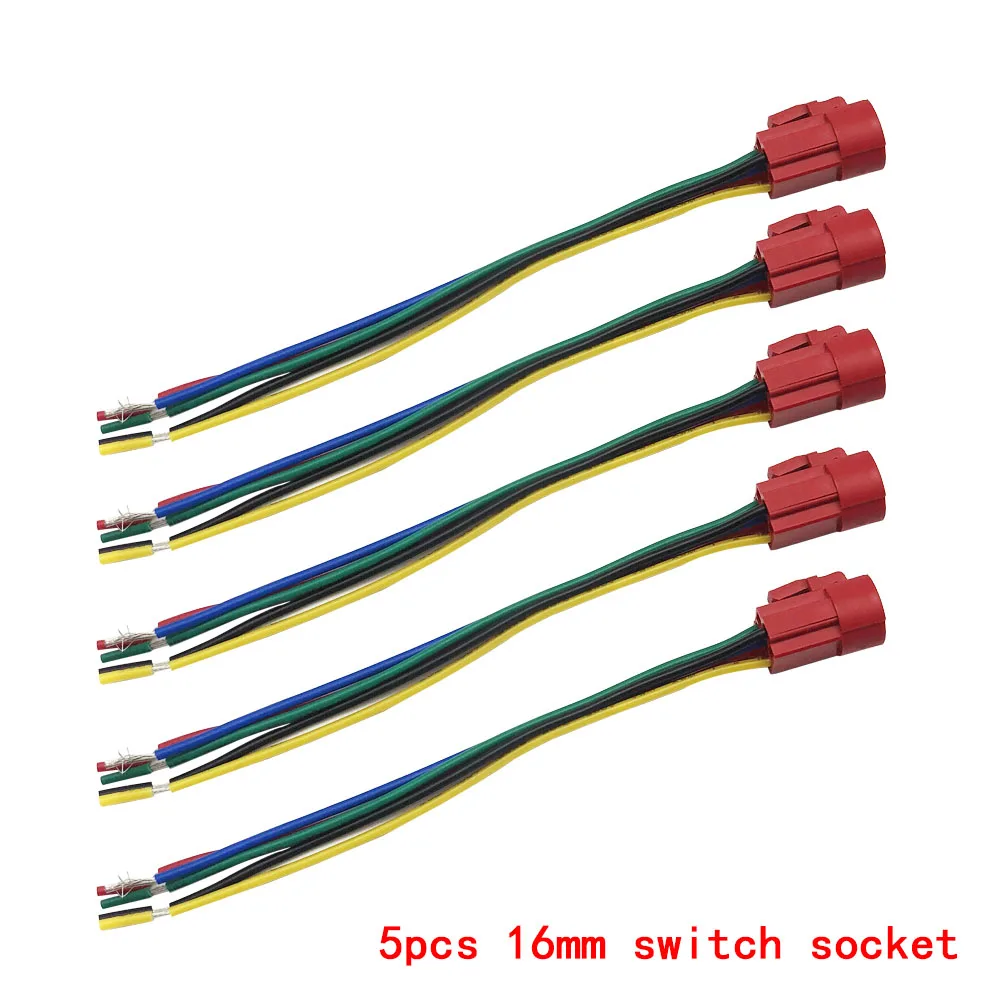 5pcs Button sockets 5 шт./лот 16 мм металлический кнопочный переключатель кольцо с высокой головкой/логотип питания 3-220 В самовостальная вающаяся моментальная Перезагрузка/Блокировка Водонепроницаемый Авто Eng - Цвет: 5pcs Button sockets
