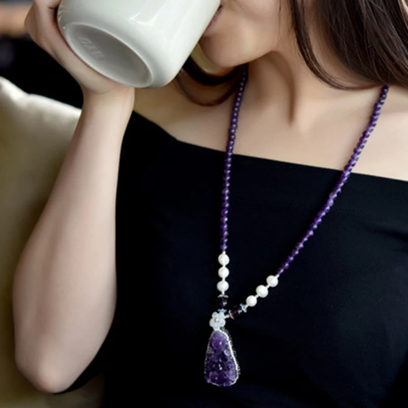 Оптовая продажа фиолетовая Подвеска из натурального кристалла подвеска