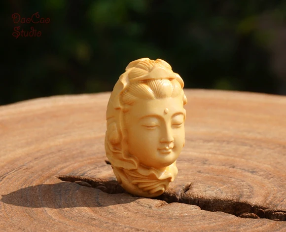 Natural Boxwood Carved Guanyin Bodhisattva Lotus Pendant Tiny Charms Mala Japa Beads Bracelet Jewellry Findings DIY Accessories | Украшения