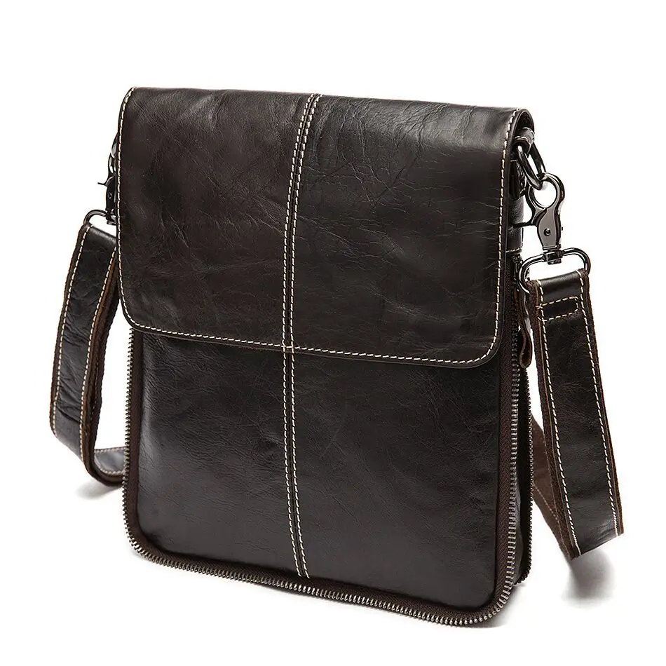 

Factory direct Genuine Leather Men Bags casual soft surface solid color Messenger bag flip vertical shoulder bags