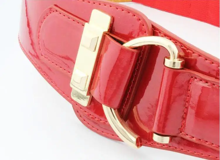 

2017 ms wide belts for women Leather bright pure color elastic belt woman leather coat of paint Belt coat sweater cummerbund
