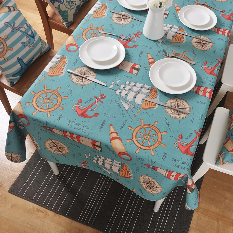 

Fresh Ocean Mediterranean Sea Table Cloth Thick Linen Customize Dining Coffee Tablecloth Restaurant Home Decorative Cloth Cover