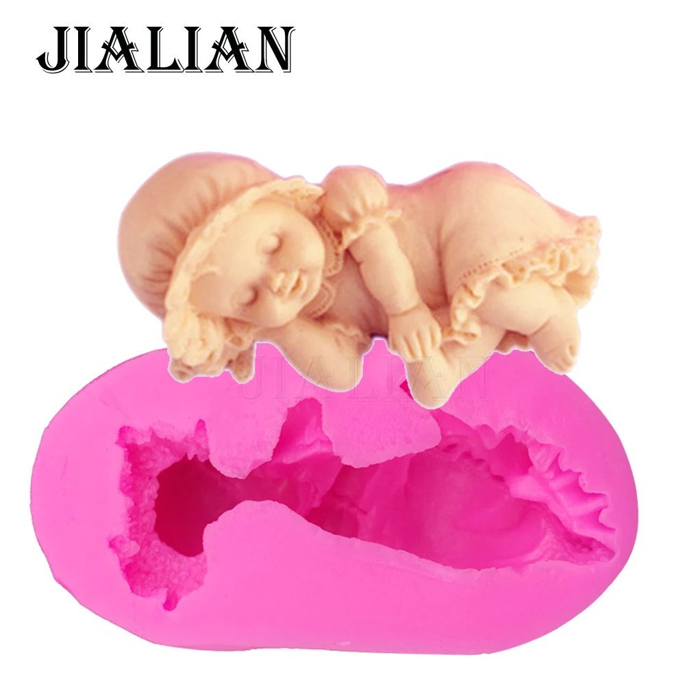 

3D sleeping baby girl handmade soap mold chocolate Party cake decorating tools DIY baking fondant silicone mold T0160