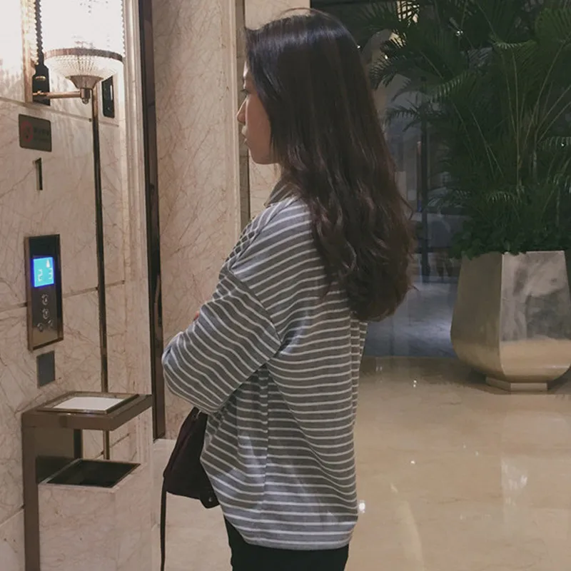 Женская футболка в полоску TAJIYANE свободная Базовая Повседневная с длинным