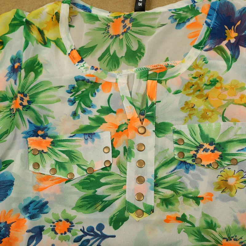 Женская шифоновая футболка с цветочным принтом летний топ коротким рукавом