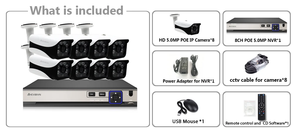 H.265 8CH 5MP камера безопасности POE Система 8 шт. открытый 5MP IP камера с POE NVR водонепроницаемый системы видеонаблюдения и безопасности комплект
