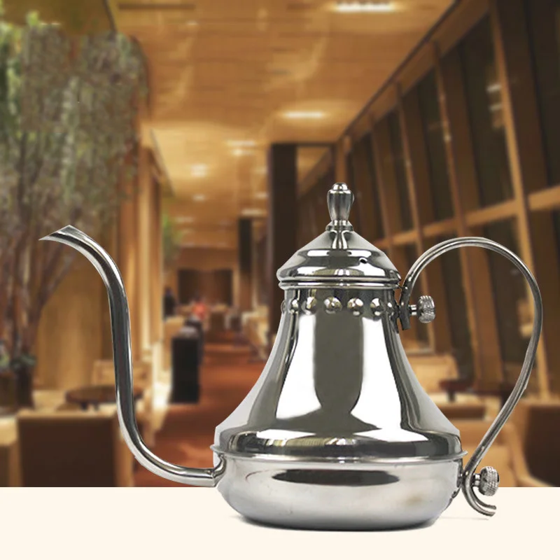 420ml silvery YRP 420 мл/650 мл нержавеющая сталь кофе капельный чайник длинный гусиная шея носик дворцовый ретро-стиль чай кафе горшок кухня чайная посуда - Цвет: 420ml silvery