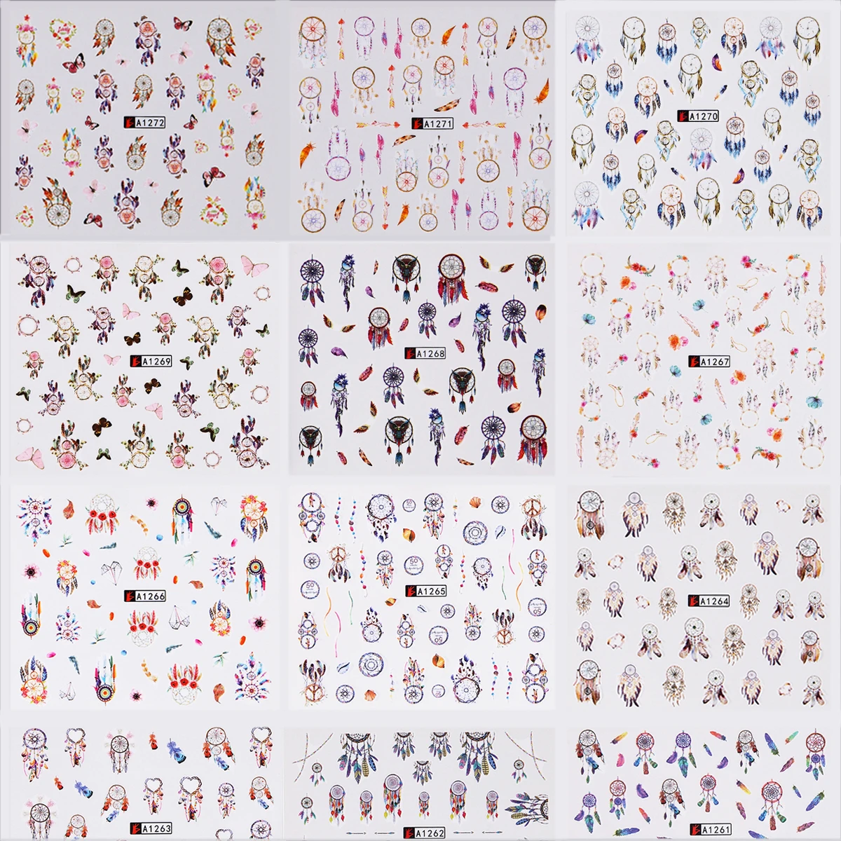 Monja 12 листов Дизайн ногтей Ловец снов узор дизайн переводная вода фольги наклейки