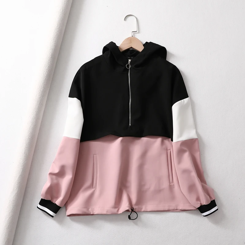 pink jacket Комплект из 2 предметов, Осенний модный спортивный костюм, женский комплект, с капюшоном, в стиле пэчворк, повседневная спортивная одежда, спортивный костюм, штаны, комплект-двойка - Цвет: pink jacket