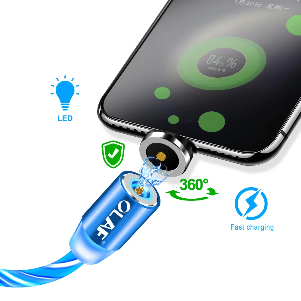 Магнитный поворотный кабель OLAF Dazzle Lighting для быстрой зарядки Micro USB Type-C зарядное