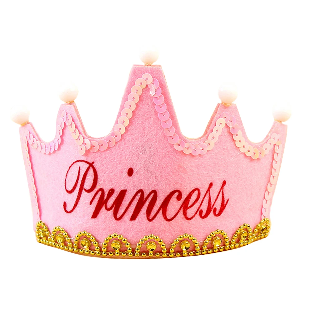 Pink princess Шляпы на день рождения декоративная крышка светодиодный осветительный головной убор принцесса король девочка мальчик Корона Дети С Днем Рождения Вечеринка украшения тема - Цвет: Pink princess