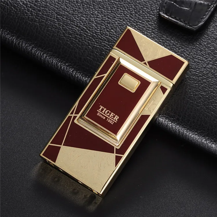 ONUOSS электронная сигарета USB зажигалки Tiger двойная импульсная дуговая Зажигалка Ветрозащитная металлическая плазменная перезаряжаемая Зажигалка-фонарь - Цвет: Wine Red