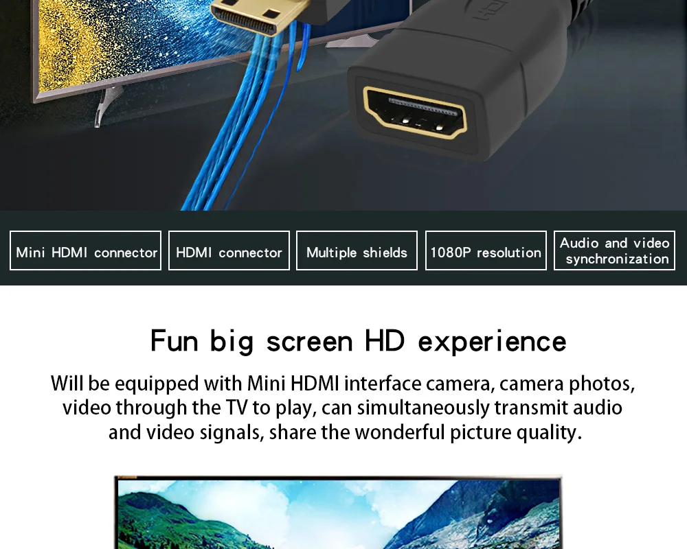 FSU Mini HDMI Мужской к HDMI Женский адаптер кабель конвертер 1080P
