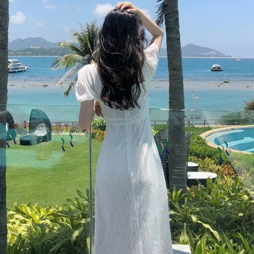 2019 корейское летнее элегантное женское платье Vestidos De Verano Макси винтажное белое