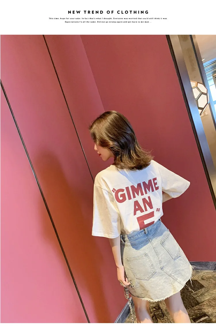 2020 summer new Korean web celebrity short-sleeved T-shirt + irregular denim skirt set for two pieces |