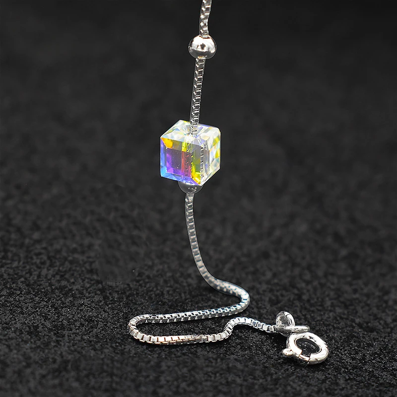 Aurora Square Crystal Real 925 Sterling Silver Bracelets for Women Female Korean Ins Style Box Chain Bracelet Jewelry YBR157 | Украшения и