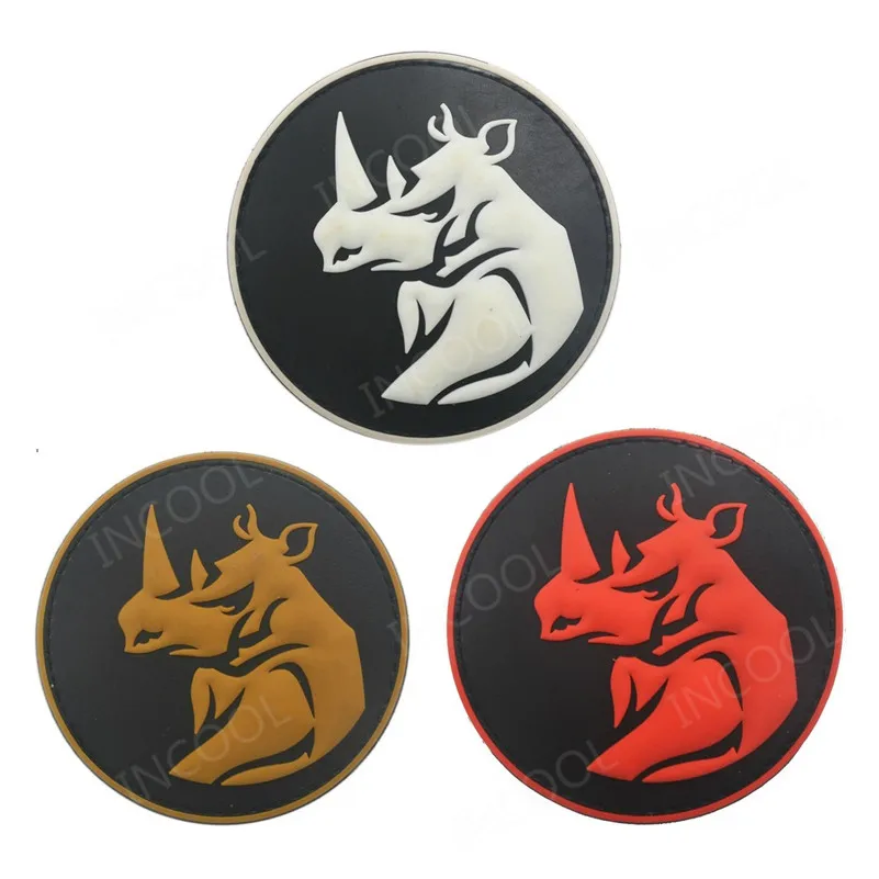 Фото Rhino Head PVC Patch Tactical Military Hook Patch Rhinoceros Rubber Patches Armband Combat Badges For Clothing Backpack №1