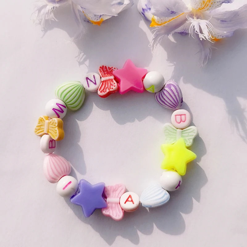 2019 Fashion Lovely Letter Bracelet For Child Children Gift Kid Jewelry Acrylic Candy Color Star Heart Bracelets | Украшения и