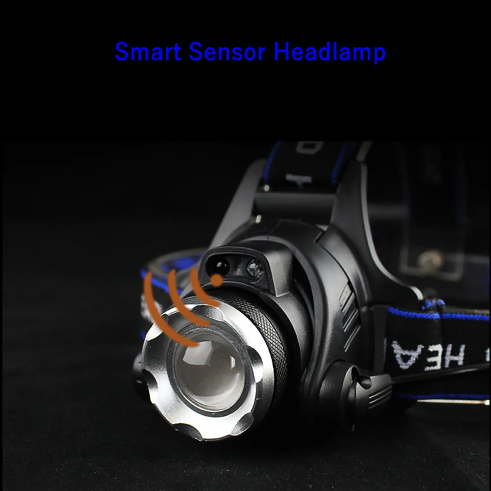 Светодиодный налобный фонарь с ИК датчиком индукционный Micro USB перезаряжаемый XM L2