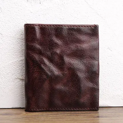 Retro Brown Ретро мужской маленький кошелек короткий кожаный молодежный верхний слой воловья кожа ручной работы ультра-тонкий зажим для денег вертикальный маленький кошелек - Цвет: Retro Brown