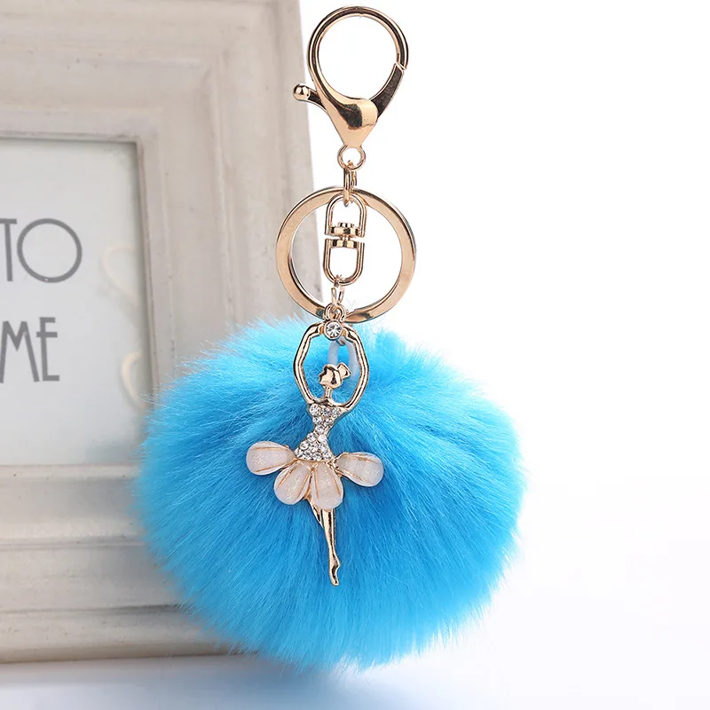 8cm Rex Rabbit Fur Ball PomPom Keyrings Dance BALLET Girl key chain Car Pendant Keychain Handbag Key Ring For Women 16 colors | Украшения и