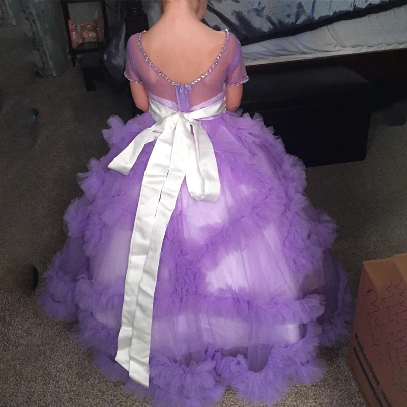 Fancy Puffy Pink Pageant Dresses for Girls Long Kids Ball Gowns Vestidode Tulle Flower Girl Wedding Party | Детская одежда и обувь