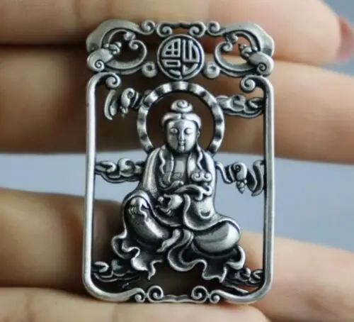 Китайский Miao Серебряный медный резной Bodhisattva благоприятный мальчик девочка