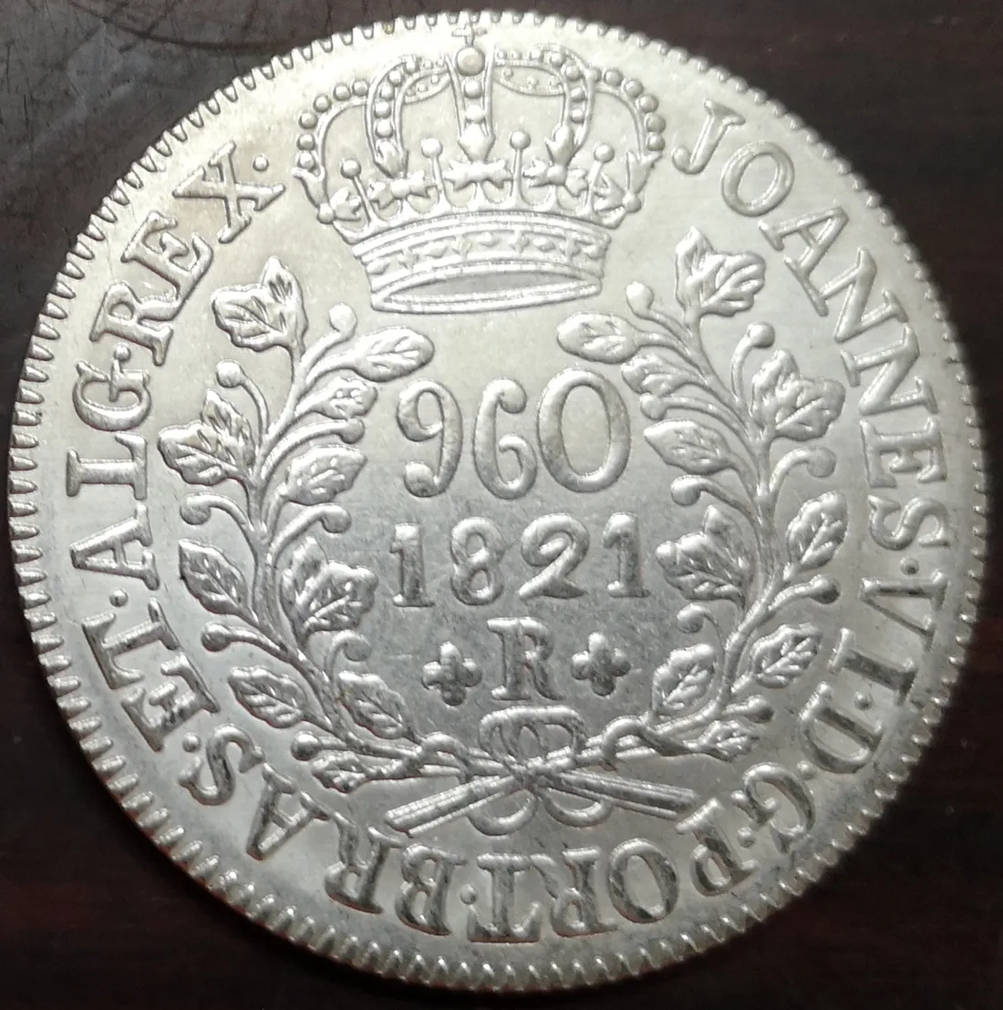 1821-R Бразилия 960 Reis-Joao VI Посеребренная копия монеты 40 мм | Дом и сад