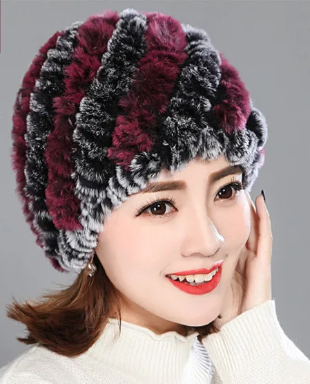 Новая Вязаная шапка из натурального меха кролика Рекс головной убор для женщин и