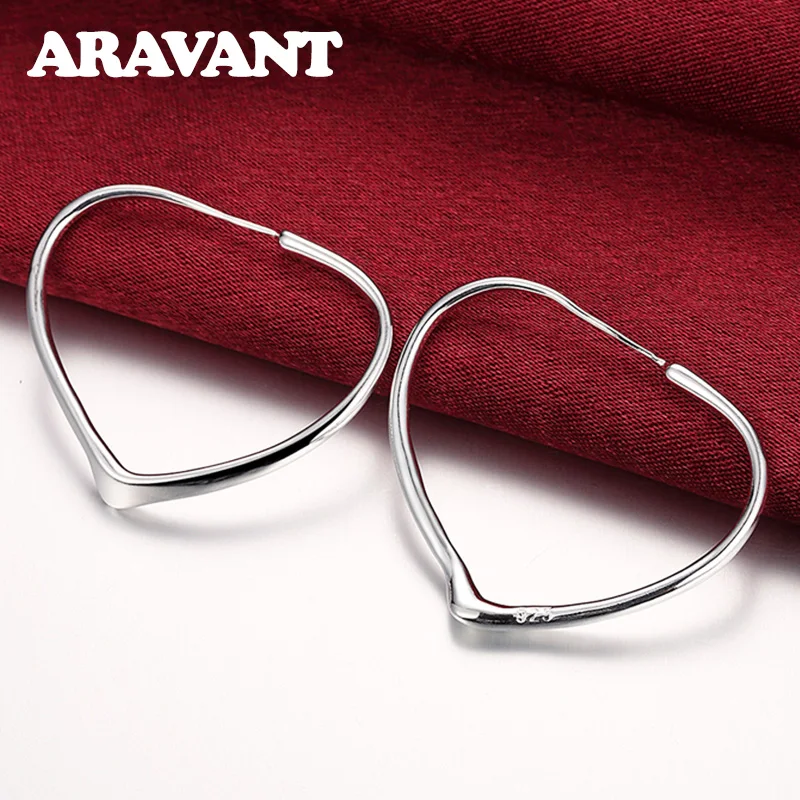 925 Silver Sweet Heart Hoop Earrings For Women Girls Wedding Party Jewelry Gift | Украшения и аксессуары