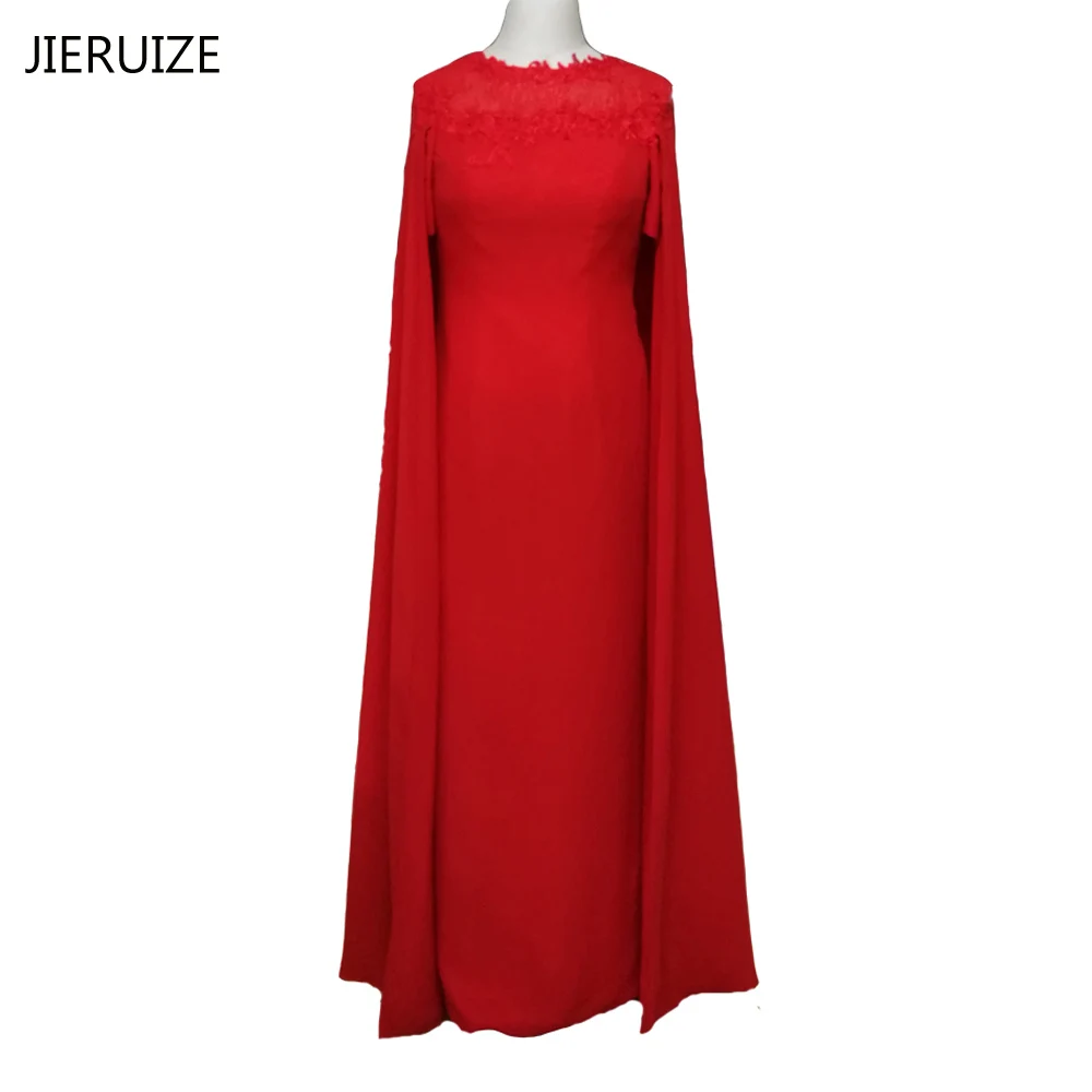 Женское длинное вечернее платье JIERUIZE красное шифоновое Русалка с накидкой