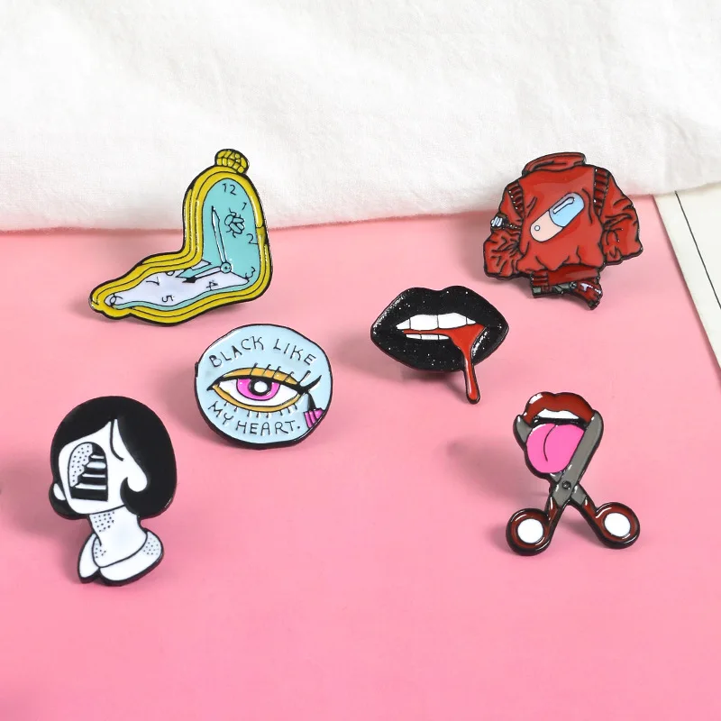 Креативный металлический значок брошь из сплава дикие губы ножницы настенные