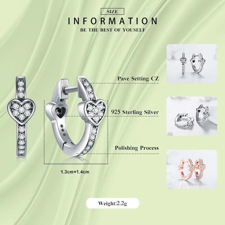 Женские свадебные серьги кольца из стерлингового серебра 925 пробы с сердечками