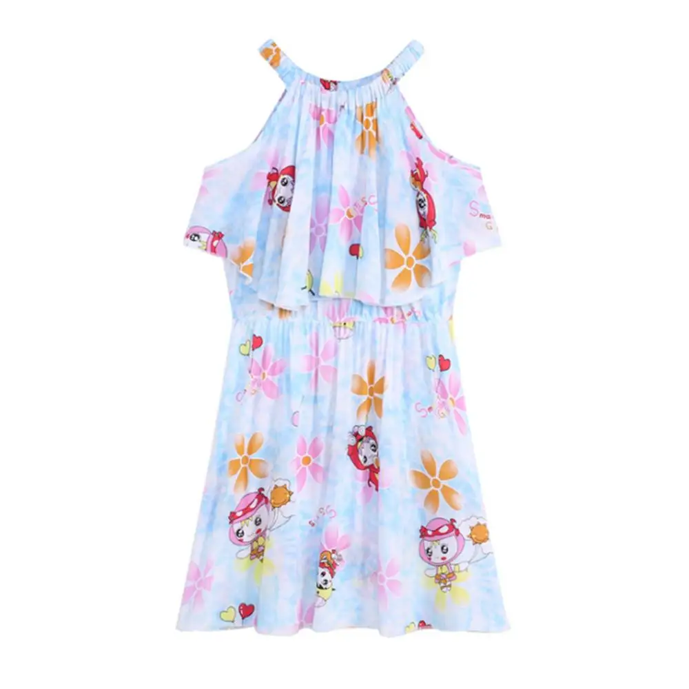 Пляжное платье для девочек лето без бретелек шифоновое принцессы с цветочным