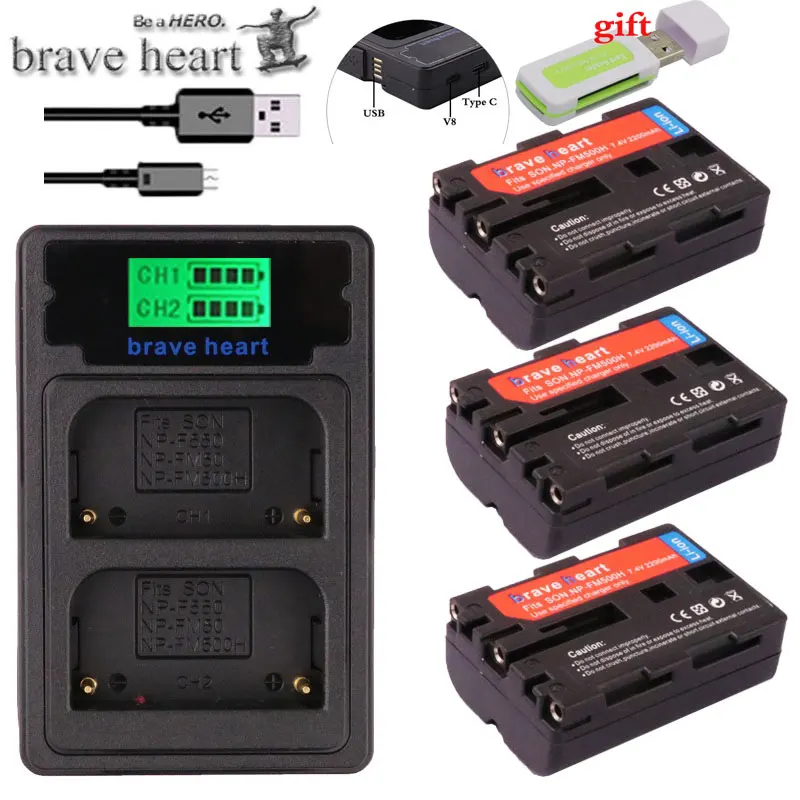 charger and 3battery МА/ч. аккумулятор NP-FM500H bateria NP FM500H батарея для sony A200 A350 A700 A900 A300 A550 A350 A850 A560 A580 SLT-A57 a58 камера - Цвет: charger and 3battery
