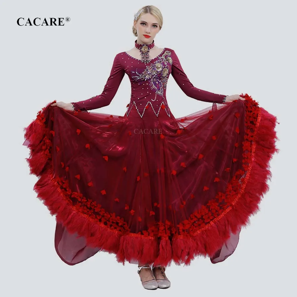 

CACARE Ballroom Dance Competition Dresses Standard Ballroom Waltz Dance Dresses Costumes Customize 8 Choices D0097 Big Sheer Hem