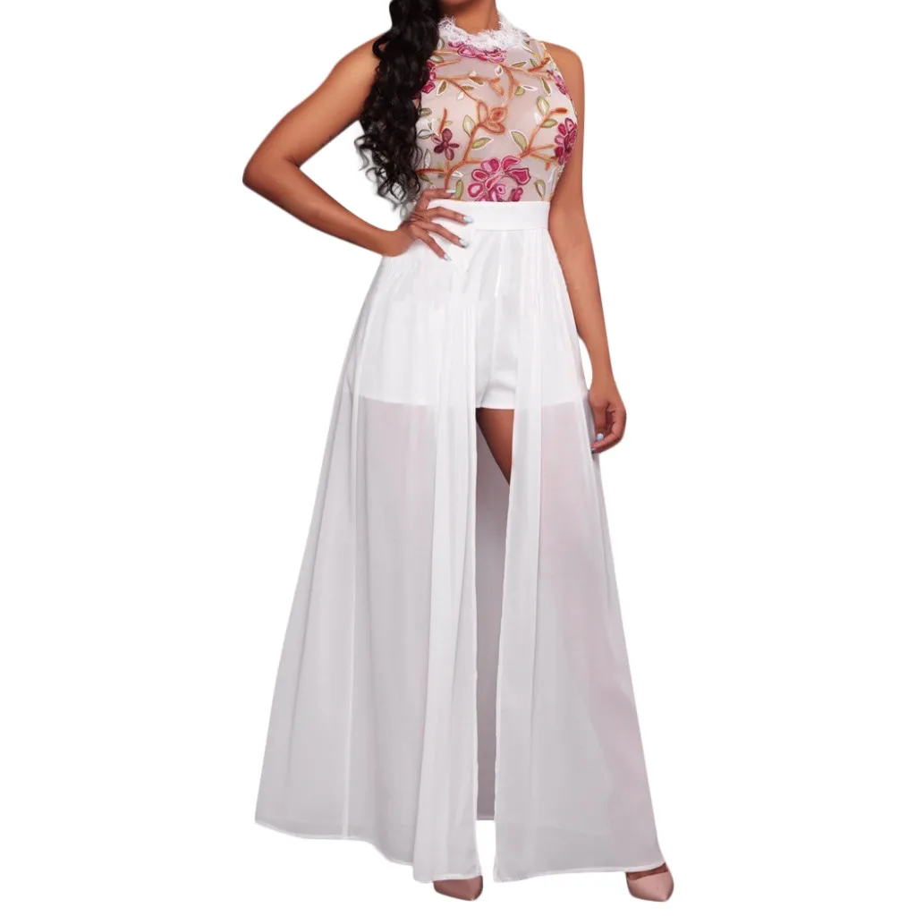 Женское Сетчатое платье без рукавов элегантное эластичное кружевное с вышивкой