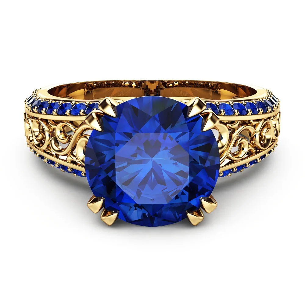 Кольцо с синим сапфировым цветком, 14 K, золото, бриллианты Bizuteria Peridot Anillos De Драгоценный Рубин, 1 карат, изящные кольца для женщин золото серебряные украшения gümüş 8 марта серебро