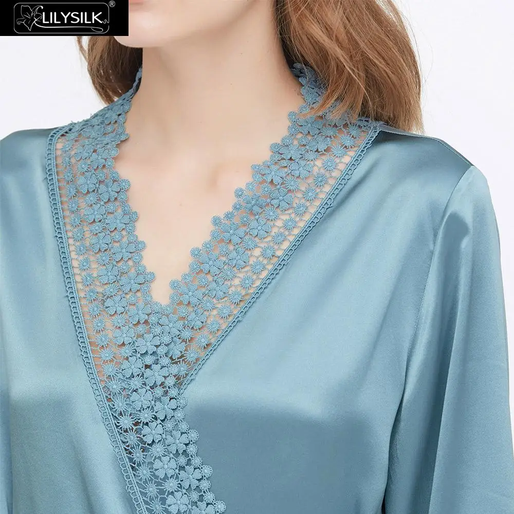 LilySilk шелковый халат 22 Momme Повседневная кружевная Роскошная Новая женская