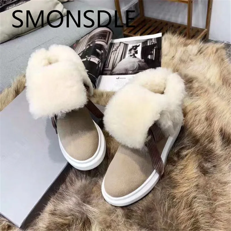 SMONSDLE/Новые модные черные зимние женские ботильоны из натуральной кожи с круглым