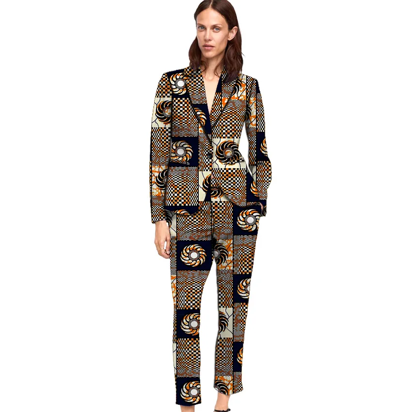 

Fashion African print women pant suit elegant dashiki blazer with trouser Ankara suits tailored made for office ladies