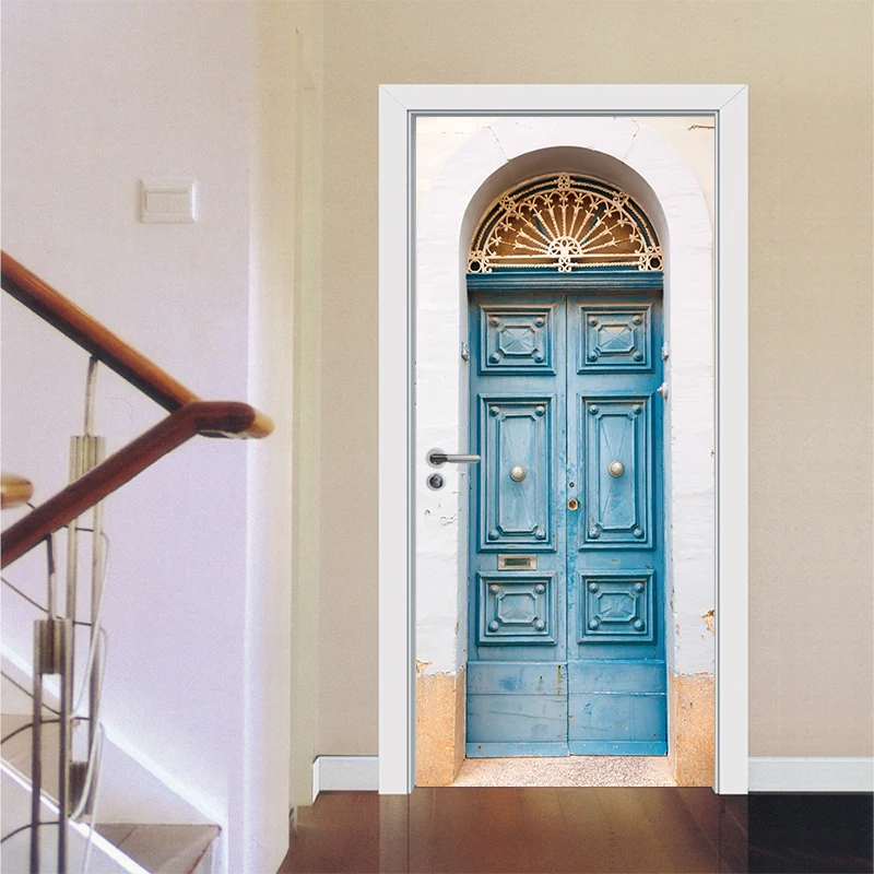Горячая Распродажа креативные наклейки на дверь обои синие железные ворота