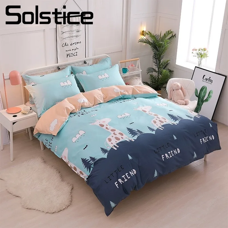 

Solstice Home Textile Kid Teen Bedding Set 100% Cotton Girls Boy Linen Giraffe Duvet Quilt Cover Pillowcase Bed Sheet King Queen