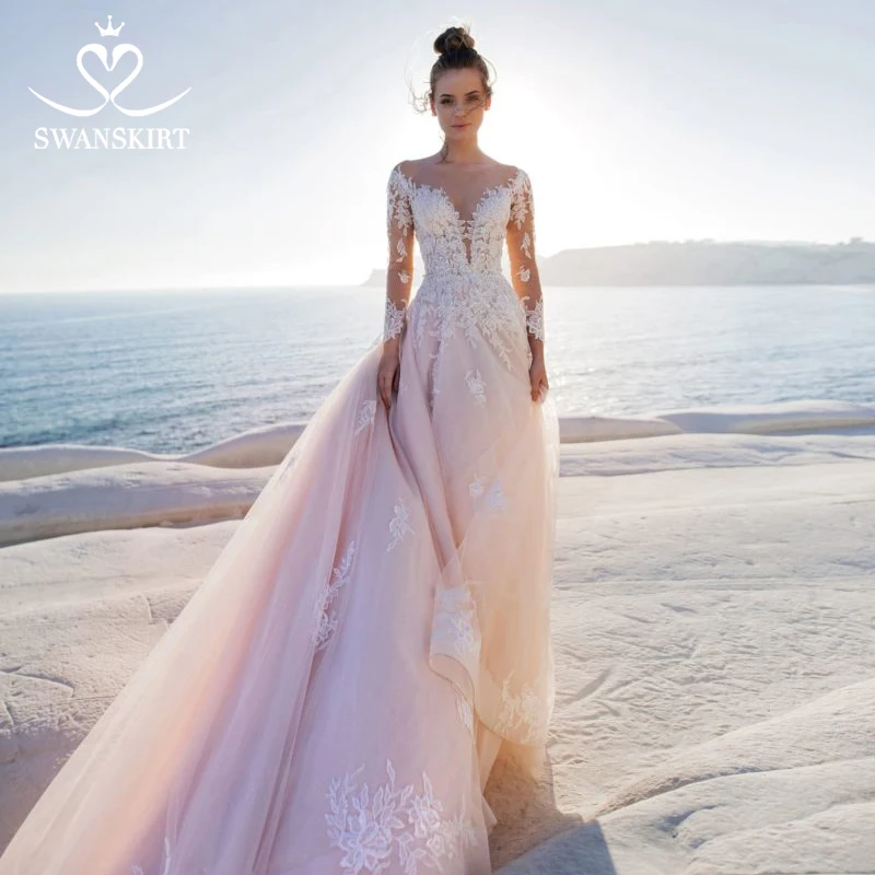 Свадебные платья из тюля с длинным рукавом 2020 год пышная юбка милое бальное