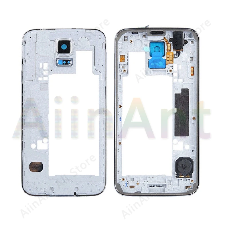 For Samsung Galaxy S5 G900 G900H G900F Middle Bezel Plate Front Frame Housing Cover With Camera Glass Ring Gold Silver |