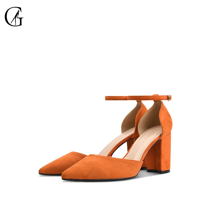 GOXEOU женские туфли лодочки высокого качества из флока Ремешок на щиколотке в