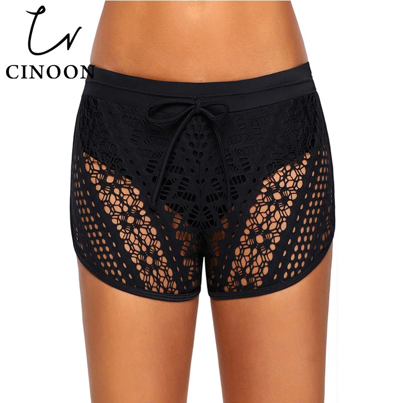Новинка 2018 женское бикини Черная кружевная короткая пляжная одежда с вырезами