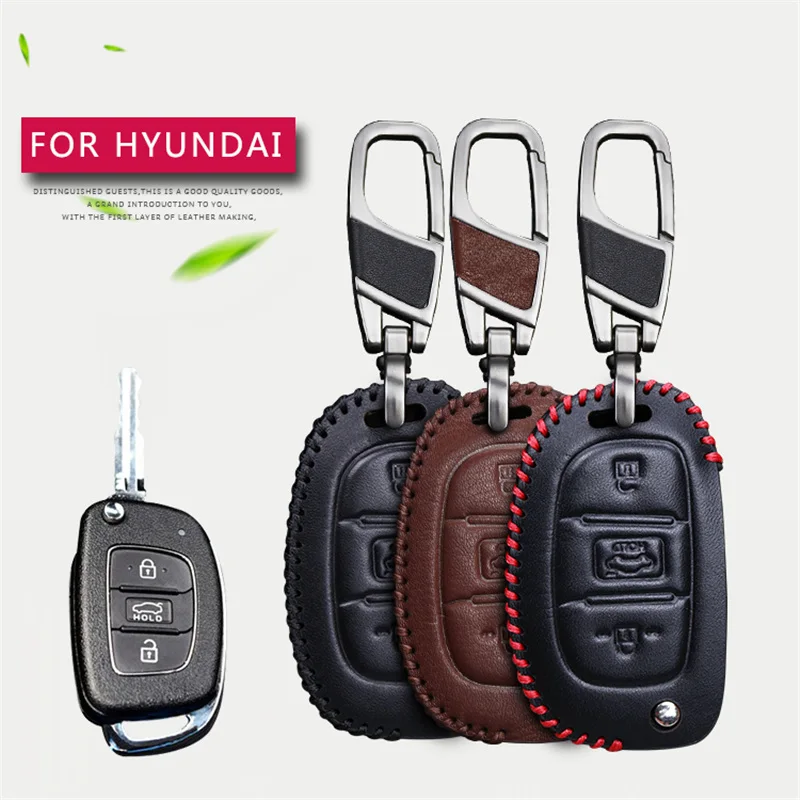 Чехол для автомобильного ключа из натуральной кожи чехол ключей Hyundai Solaris IX35 Creta I30